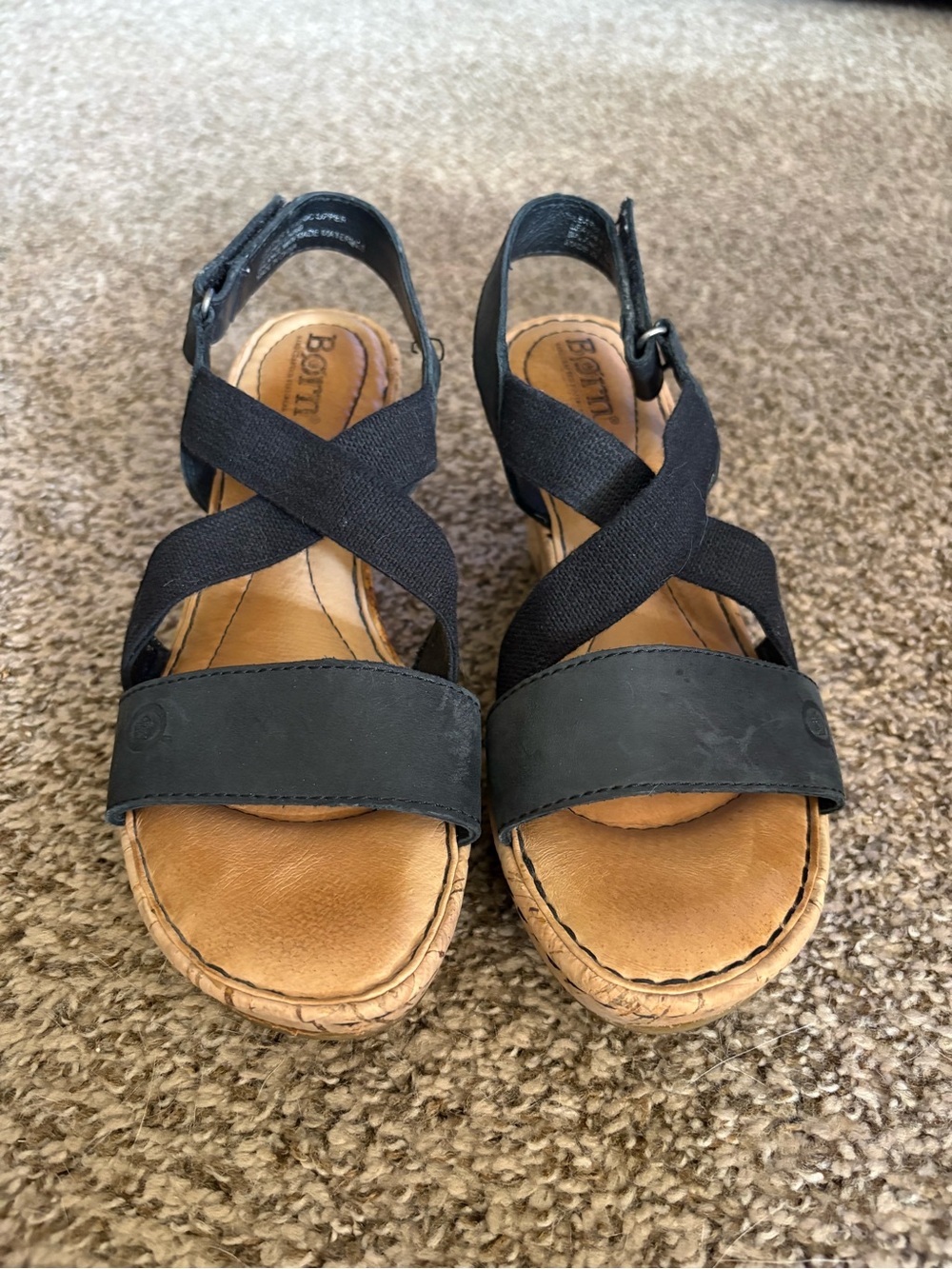 Born Black Crisscross Strap Sandals with Tan Footbed